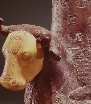 Bronze Bull with Deity from Ancient Urartu Close Up