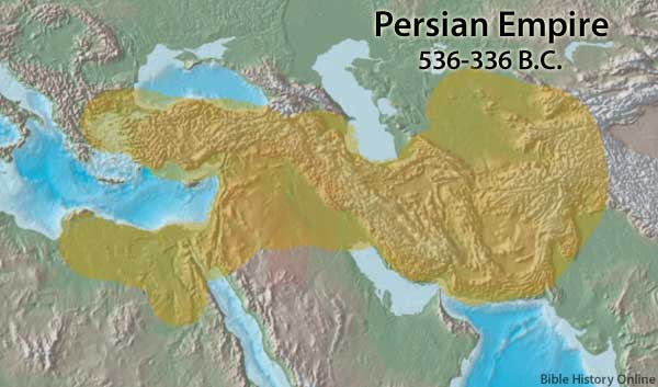 Map of the Persian Empire - 536-336 BC. Map of the Persian Empire under Darius I the Great. The Persian Empire was founded by Cyrus in 536 BC, Persia succeeded the Babylonian Empire. The first king of the Persian Empire was Cyrus, who issued the famous decree for the Jews to return to their homeland to rebuild their Temple. Under Darius the second Temple of Zerubbabel was completed; and under Xerxes, or Ahasuerus, the events recorded in the Book of Esther in the Bible happened; under Artaxerxes the Jewish state was reformed by Ezra, and the walls of Jerusalem were rebuilt by Nehemiah. The capital of the Persian Empire was Shushan. The Empire lasted about 200 years, and came to an end in 330 BC. 