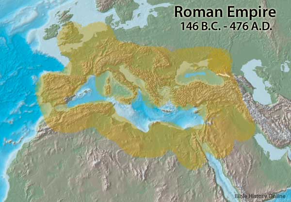 Map of the Roman Empire - 146 B.C.- 476 AD. Map of the Roman Empire at the time of Trajan's death in 116 AD. The Roman Empire came after the Grecian Empire not only in the ancient Jewish prophecies, but in the actual unfolding of historical events. Rome was actually first a Republic and then an Empire, and when Rome reached the height of its prosperity, it became the greatest empire the world has ever known. This was not good for the Jews, In 63 BC the Roman General Pompey entered Jerusalem, and at this point the Roman Empire began to rule in Israel. Rome allowed the descendants of the Maccabean line to remain in power until 40 BC. when Rome chose Herod the Great, an Idumaean, to be king and they made the land of Israel a province of Rome. The Roman Empire was the most thoroughly organized of any empire in ancient history. The Roman Empire lasted until 476 AD when the city of Rome was attacked by barbarians from the north. The eastern portion, however, lasted much longer and remained powerful for centuries, and was finally extinguished in 1453, at the close of the middle ages.