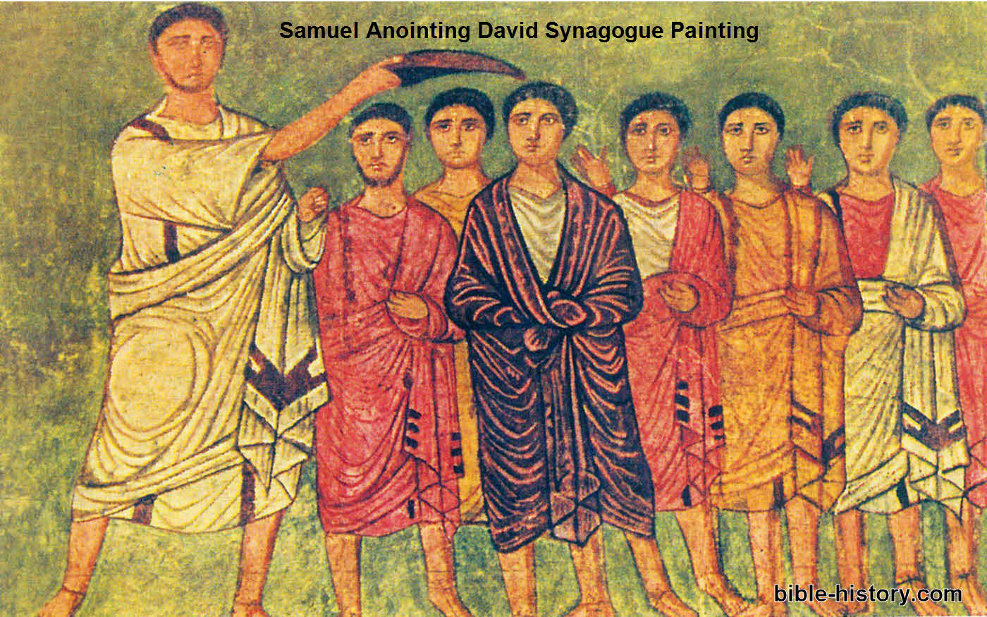 Samuel Anointing David, Also Jesse and sons in image. From Synagogue Painting