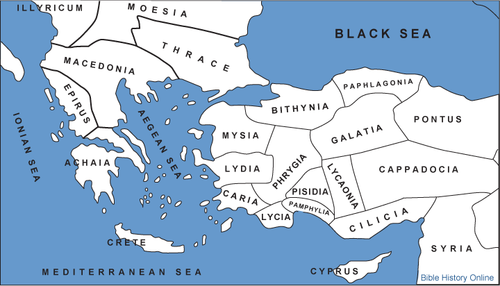 Map of Asia Minor in the Roman Empire