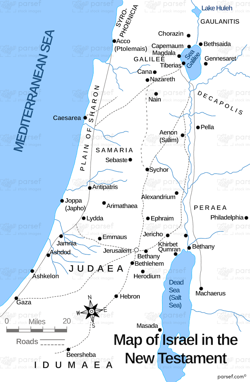 Map of Israel in the Time of Jesus with Roads