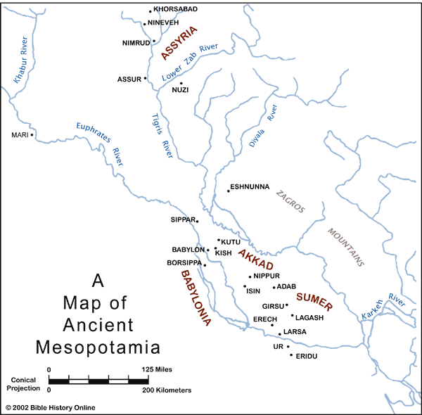 Map of Mesopotamia in 2000 BC