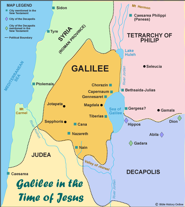 Map of the Sea of Galilee Region in the Time of Jesus Christ