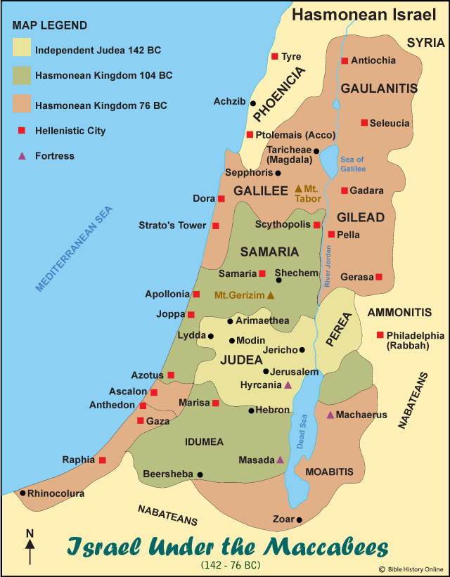 Map of Israel under the Maccabees, the Hasmonean Kingdom