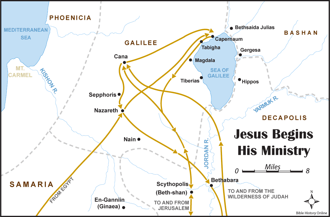 Map of Jesus' Early Journeys and Beginning of Ministry