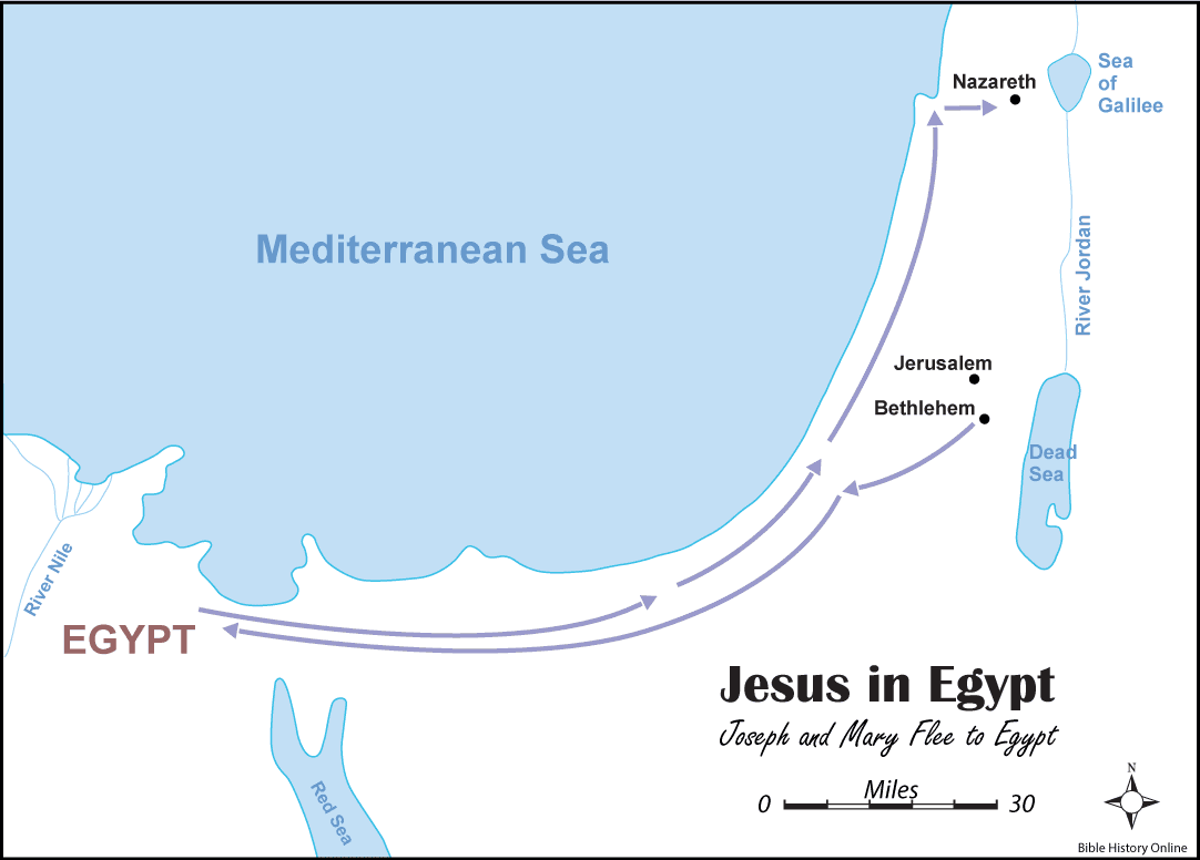 Map of Joseph, Mary, and Jesus Flight to Egypt