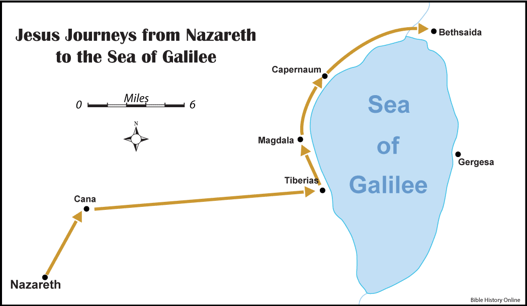 Map of the Journey of Jesus from Nazareth to the Sea of Galilee